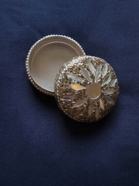 Decorative Silver-Tone Beaded Jewelry Trinket Box
